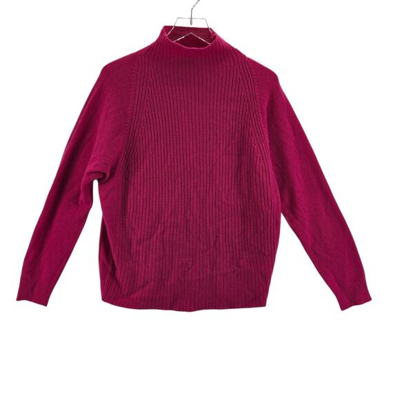 Tahari 100% Cashmere Sweater Women Small Mock Neck Fuchsia Pink Oversized Ribbed - Picture 1 of 8